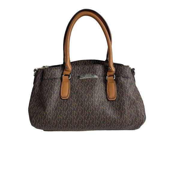 Jones New York Women's Tan Brown Signature Print Handbag Sz M - Picture 1 of 14